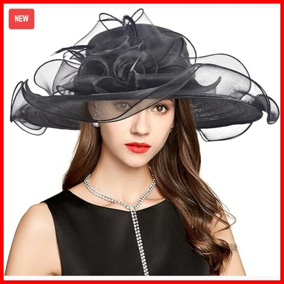 Women\'s Derby Hat with Organza Veil, UV Protection, Adjustable Headband
